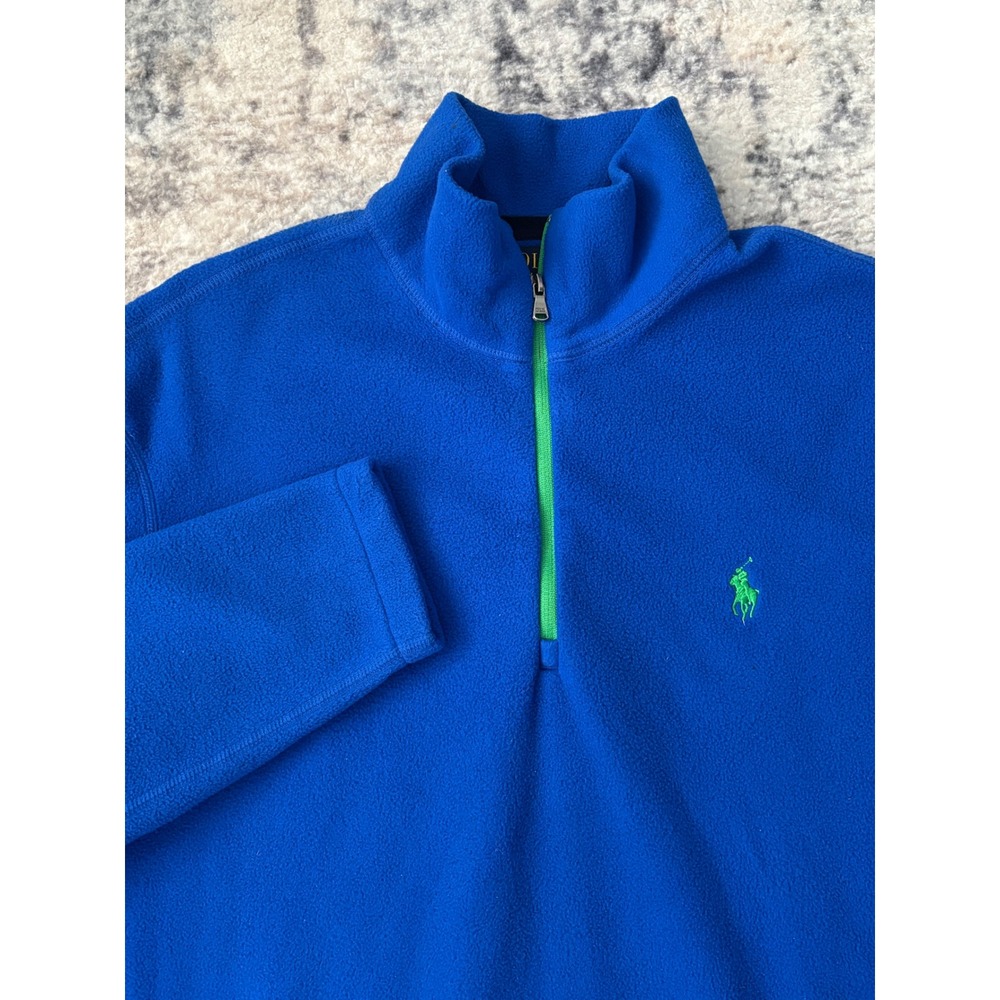 Polo Ralph Lauren Performance 1/4 Zip‎ Blue Fleece Pullover Green Pony Men's M
